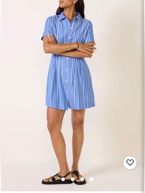 Evereve Blue and White Striped Button-Front Shirt Dress - EXTRA LARGE